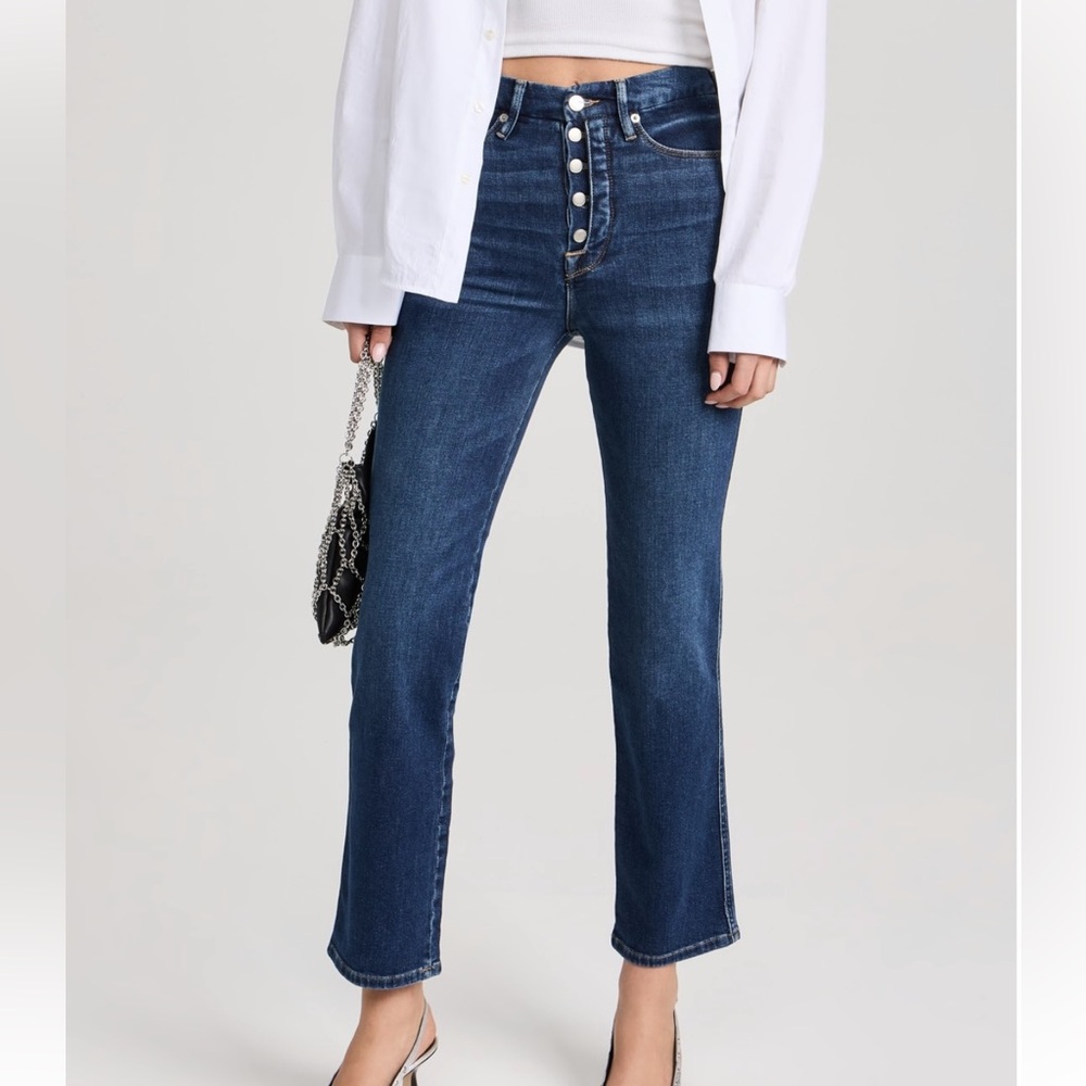 Good American Good Curves Straight Partial Exposed Button Jeans